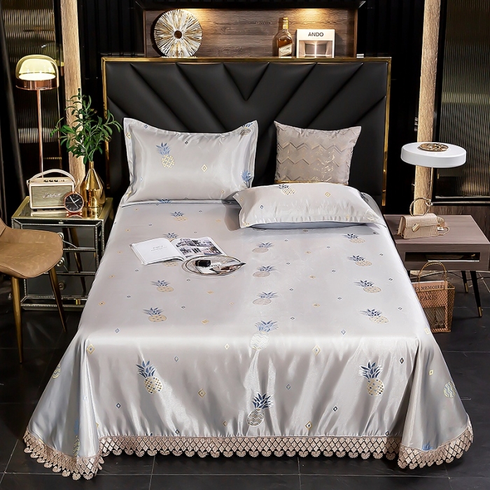 91家纺网 家纺一手货源 找家纺 朗莎家纺 600D冰丝色织提花冰丝席三件套 香水菠萝灰