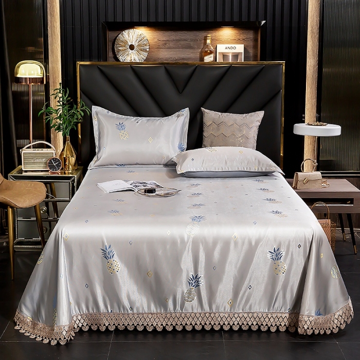 91家纺网 家纺一手货源 找家纺 朗莎家纺 600D冰丝色织提花冰丝席三件套 香水菠萝灰