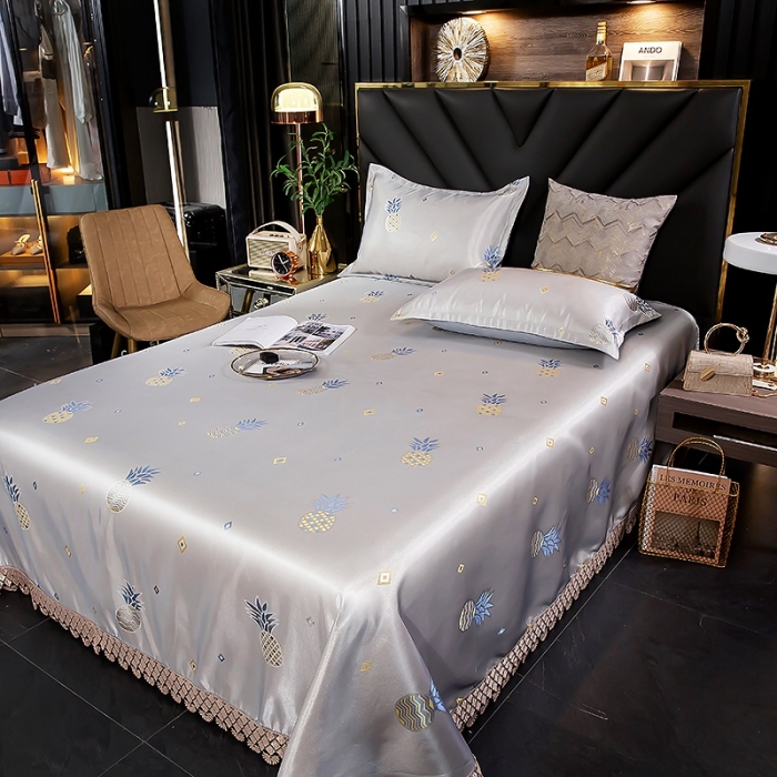 91家纺网 家纺一手货源 找家纺 朗莎家纺 600D冰丝色织提花冰丝席三件套 香水菠萝灰