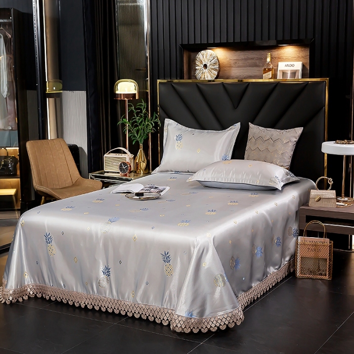 91家纺网 家纺一手货源 找家纺 朗莎家纺 600D冰丝色织提花冰丝席三件套 香水菠萝灰