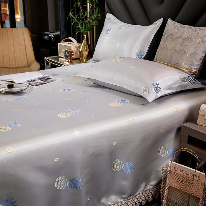 91家纺网 家纺一手货源 找家纺 朗莎家纺 600D冰丝色织提花冰丝席三件套 香水菠萝灰