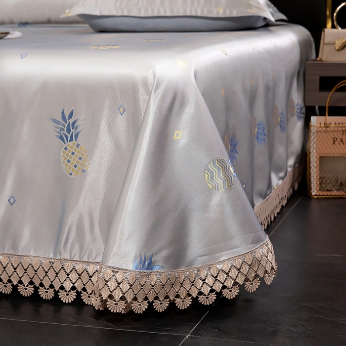 91家纺网 家纺一手货源 找家纺 朗莎家纺 600D冰丝色织提花冰丝席三件套 香水菠萝灰