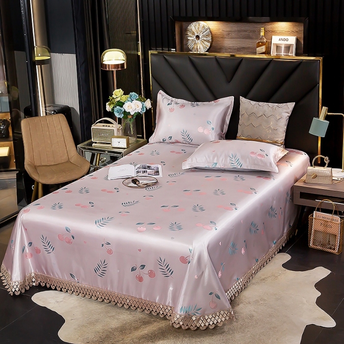 91家纺网 家纺一手货源 找家纺 朗莎家纺 600D冰丝色织提花冰丝席三件套 樱桃粉