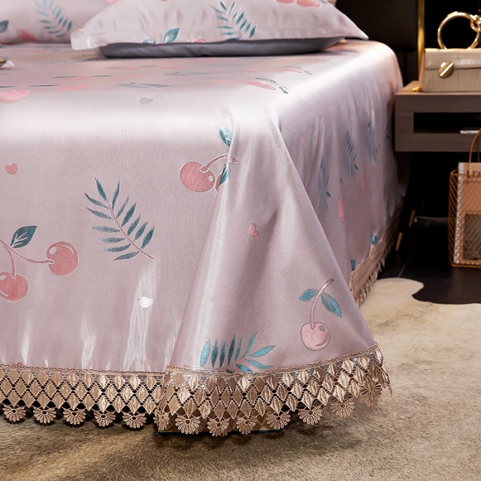 91家纺网 家纺一手货源 找家纺 朗莎家纺 600D冰丝色织提花冰丝席三件套 樱桃粉