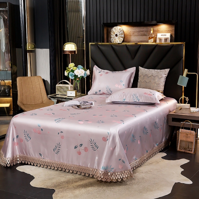 91家纺网 家纺一手货源 找家纺 朗莎家纺 600D冰丝色织提花冰丝席三件套 樱桃粉