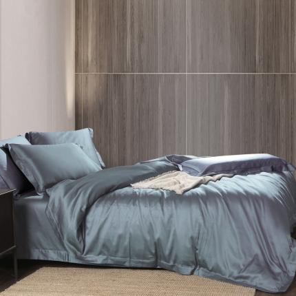 91家纺网 家纺一手货源 找家纺 十九色 2024新款50*50纯色埋线款四件套 迷雾蓝