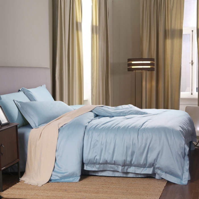 91家纺网 家纺一手货源 找家纺 十九色 2024新款50*50纯色埋线款四件套 碧海蓝