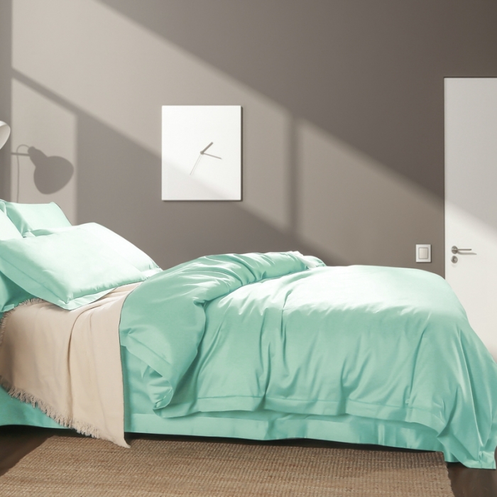 91家纺网 家纺一手货源 找家纺 十九色 2024新款50*50纯色埋线款四件套 清荷绿