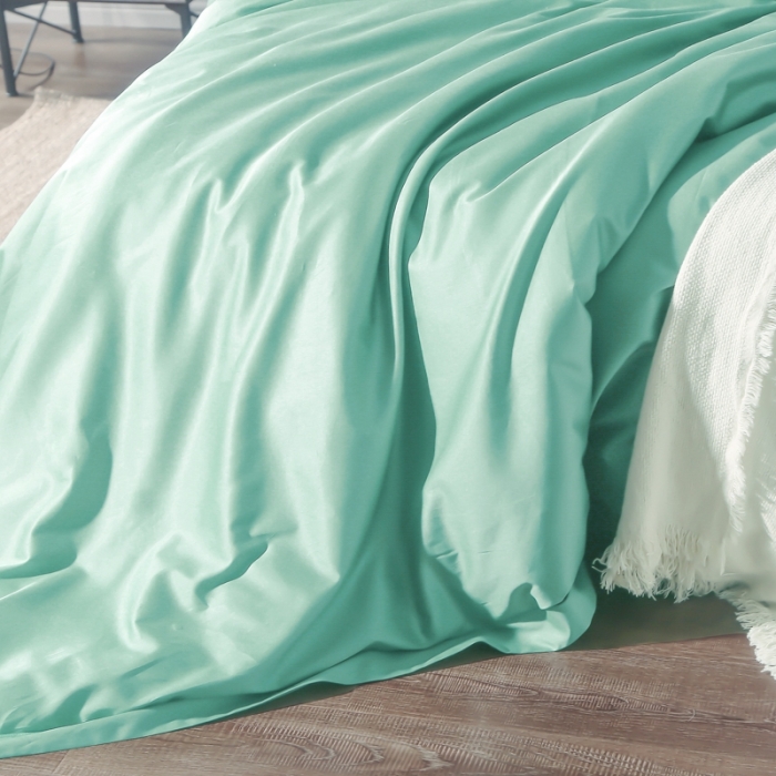 91家纺网 家纺一手货源 找家纺 十九色 2024新款50*50纯色埋线款四件套 清荷绿