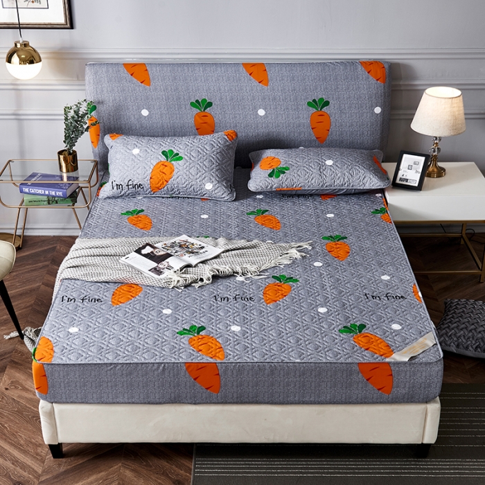 91家纺网 家纺一手货源 找家纺 豪选家纺2025新款印花防水夹棉床笠抗菌席思床垫套床罩萝卜灰