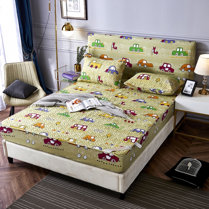 91家纺网 家纺一手货源 找家纺 豪选家纺2025新款印花防水夹棉床笠抗菌席思床垫套床罩小黄车