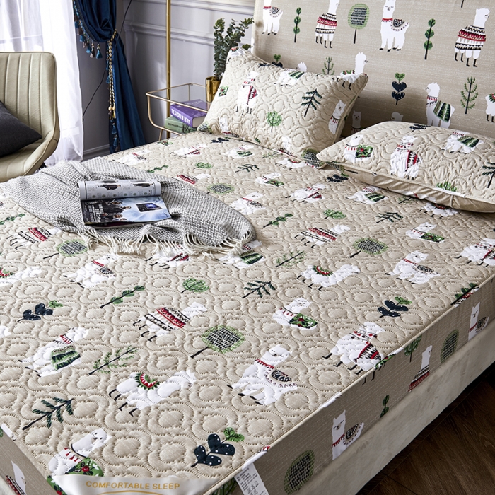 91家纺网 家纺一手货源 找家纺 豪选家纺2025新款印花防水夹棉床笠抗菌席思床垫套床罩小绵羊