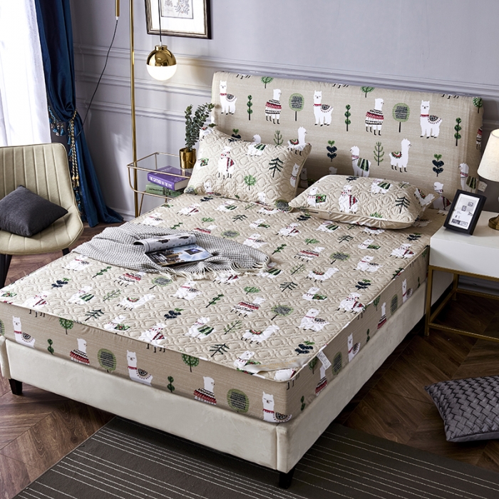 91家纺网 家纺一手货源 找家纺 豪选家纺2025新款印花防水夹棉床笠抗菌席思床垫套床罩小绵羊