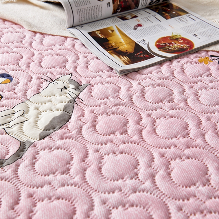 91家纺网 家纺一手货源 找家纺 豪选家纺2025新款印花防水夹棉床笠抗菌席思床垫套床罩樱花猫