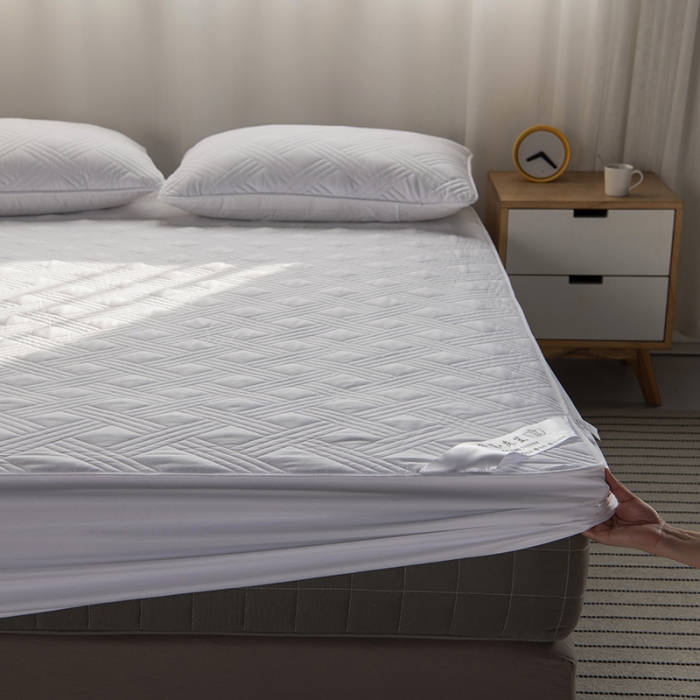 91家纺网 家纺一手货源 找家纺 豪选家纺 2026新款纯棉床罩席保护套床垫夹棉床笠格子白色