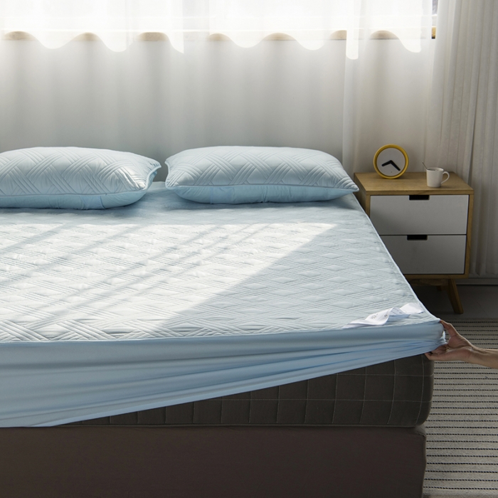 91家纺网 家纺一手货源 找家纺 豪选家纺 2026新款纯棉床罩席保护套床垫夹棉床笠格子蓝色