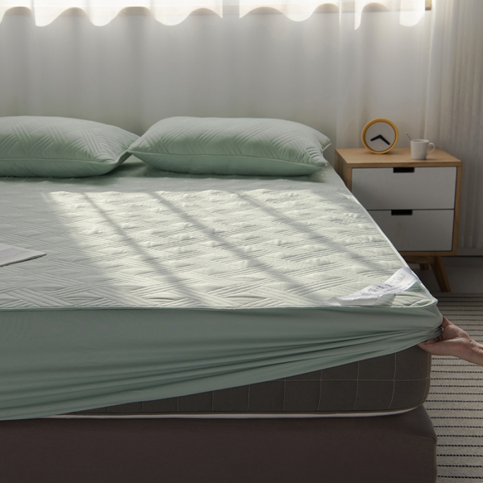 91家纺网 家纺一手货源 找家纺 豪选家纺 2026新款纯棉床罩席保护套床垫夹棉床笠格子绿色