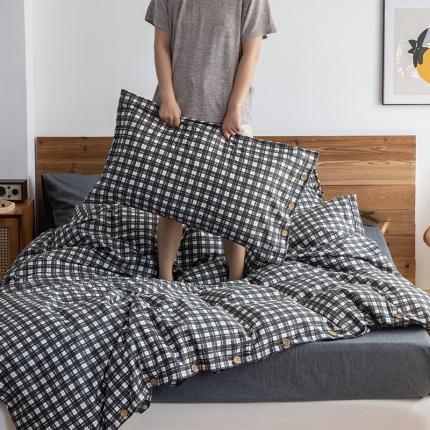 91家纺网 家纺一手货源 找家纺 （总）北纬27度 2020新款英伦复古风全棉色织椰子扣四件套