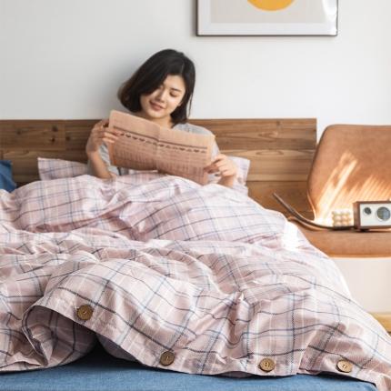 91家纺网 家纺一手货源 找家纺 （总）北纬27度 2020新款英伦复古风全棉色织椰子扣四件套