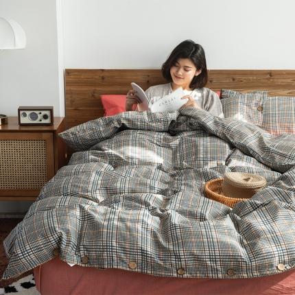 91家纺网 家纺一手货源 找家纺 （总）北纬27度 2020新款英伦复古风全棉色织椰子扣四件套