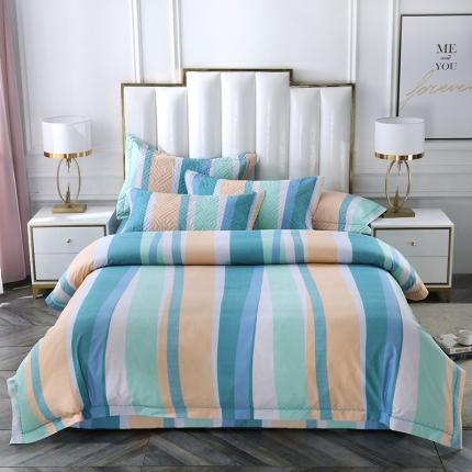 OL新款13372全棉床盖夹棉四件套活性印染居家套件时光印记