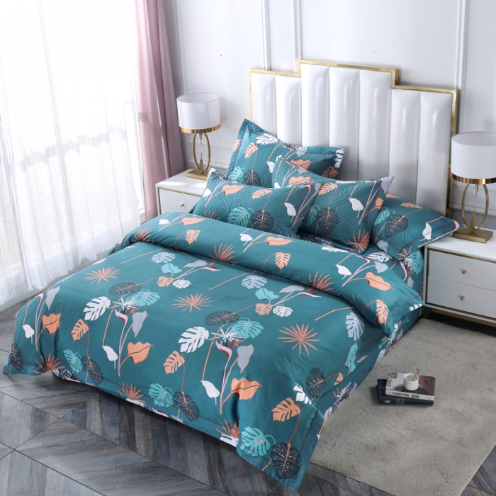 91家纺网 家纺一手货源 找家纺 OL全棉13372床盖夹棉四件套活性印染居家套件一见钟情-兰