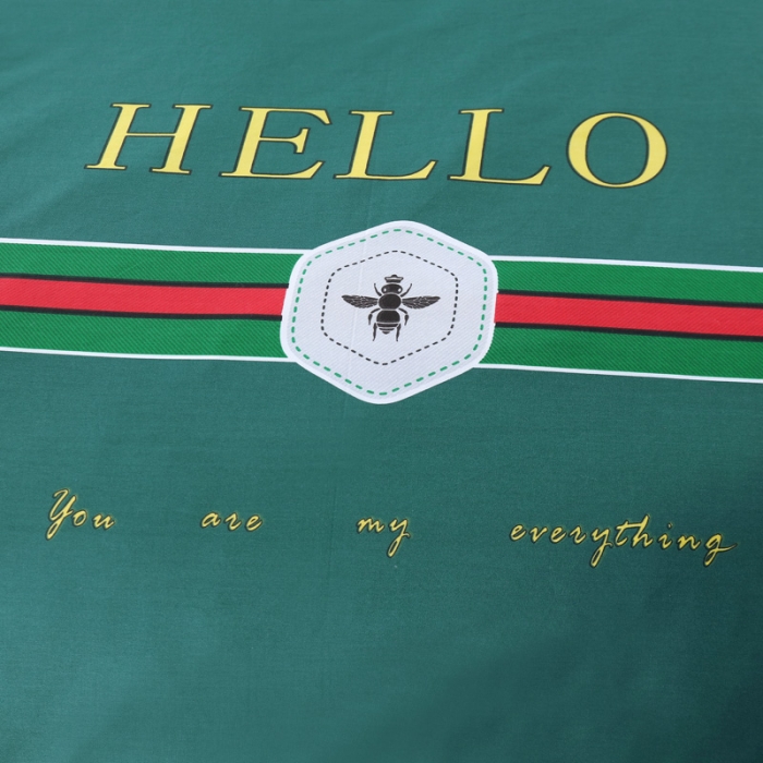 91家纺网 家纺一手货源 找家纺 OL新款13372全棉床盖夹棉四件套活性印染居家套件你好-绿