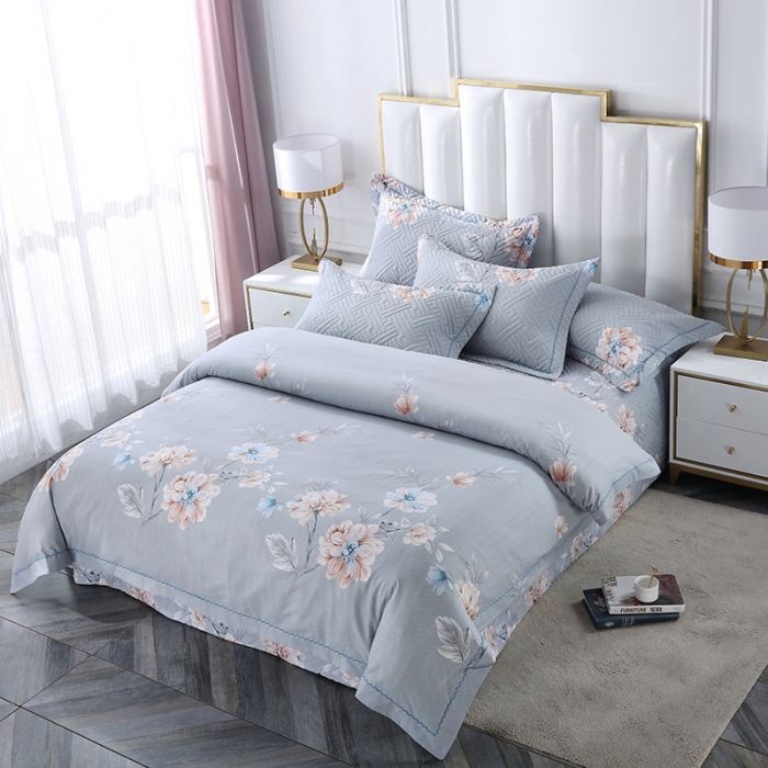 91家纺网 家纺一手货源 找家纺 OL新款13372全棉床盖夹棉四件套活性印染居家套件花溪寻梦