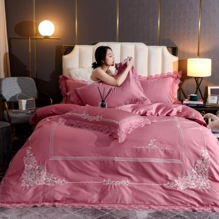 91家纺网 家纺一手货源 找家纺 唐人居 2025新款50支长绒棉四件套 米兰仲夏-红玉