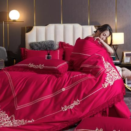 91家纺网 家纺一手货源 找家纺 唐人居 2025新款50支长绒棉四件套 米兰仲夏-大红