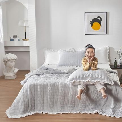 91家纺网 家纺一手货源 找家纺 北纬27度 2020新款韩式公主风多功能床盖夏被三件套 高雅灰