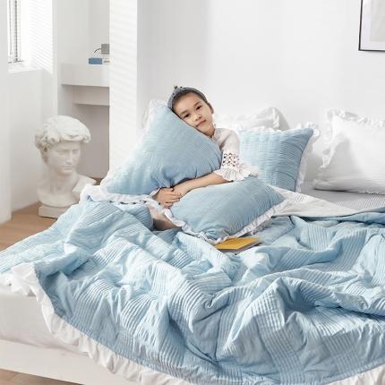 91家纺网 家纺一手货源 找家纺 北纬27度 2020新款韩式公主风多功能床盖夏被三件套 优雅蓝