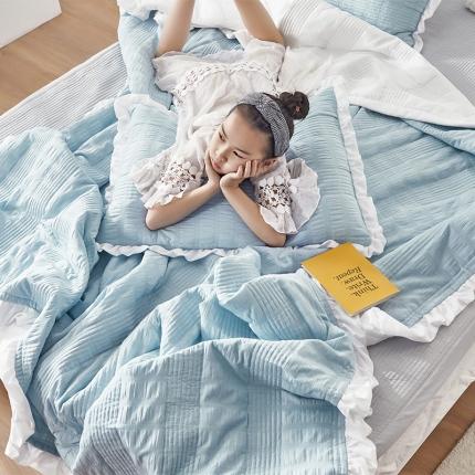 北纬27度 2020新款韩式公主风多功能床盖夏被三件套 优雅蓝