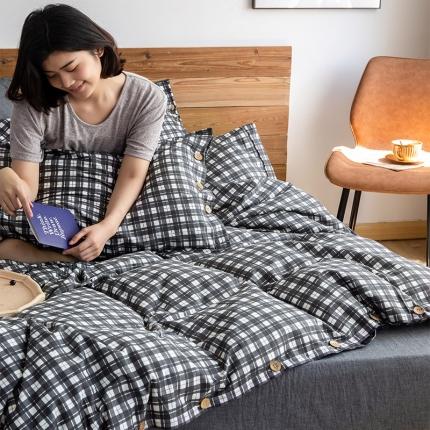 91家纺网 家纺一手货源 找家纺 北纬27度 2020新款英伦复古风全棉色织椰子扣四件套拂源