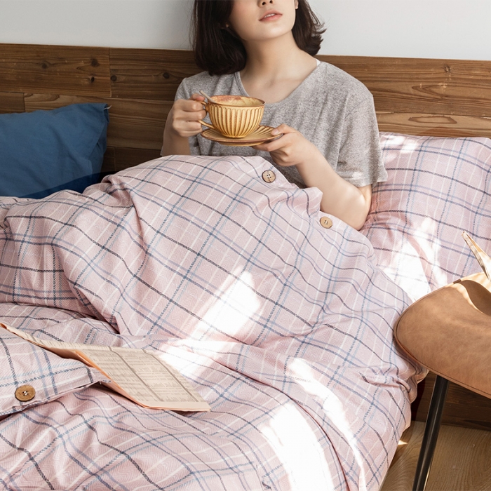 91家纺网 家纺一手货源 找家纺 北纬27度 2020新款英伦复古风全棉色织椰子扣四件套海曼