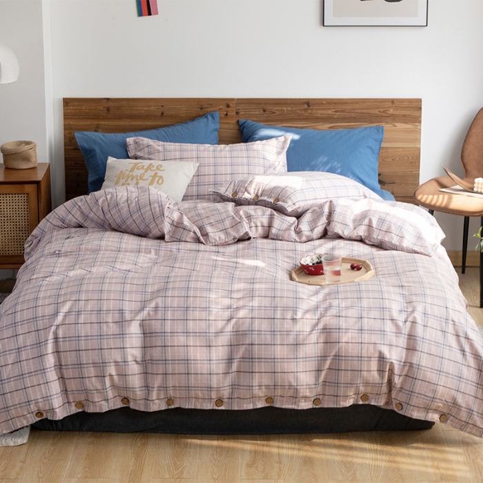 91家纺网 家纺一手货源 找家纺 北纬27度 2020新款英伦复古风全棉色织椰子扣四件套海曼