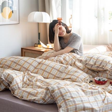 91家纺网 家纺一手货源 找家纺 北纬27度 2020新款英伦复古风全棉色织椰子扣四件套往事