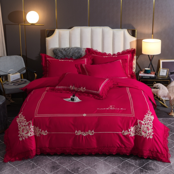 91家纺网 家纺一手货源 找家纺 唐人居 2025新款50支长绒棉四件套 米兰仲夏-大红