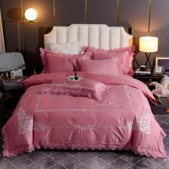 91家纺网 家纺一手货源 找家纺 唐人居 2025新款50支长绒棉四件套 米兰仲夏-红玉