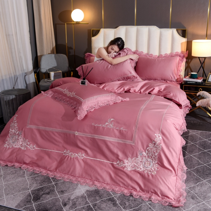 91家纺网 家纺一手货源 找家纺 唐人居 2025新款50支长绒棉四件套 米兰仲夏-红玉