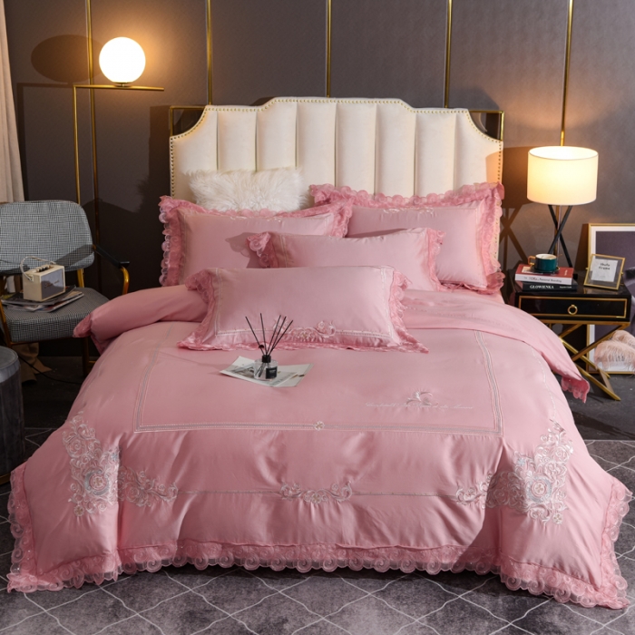 91家纺网 家纺一手货源 找家纺 唐人居 2025新款50支长绒棉四件套 米兰仲夏-珊瑚玉