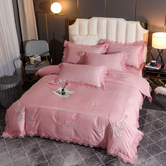 91家纺网 家纺一手货源 找家纺 唐人居 2025新款50支长绒棉四件套 米兰仲夏-珊瑚玉