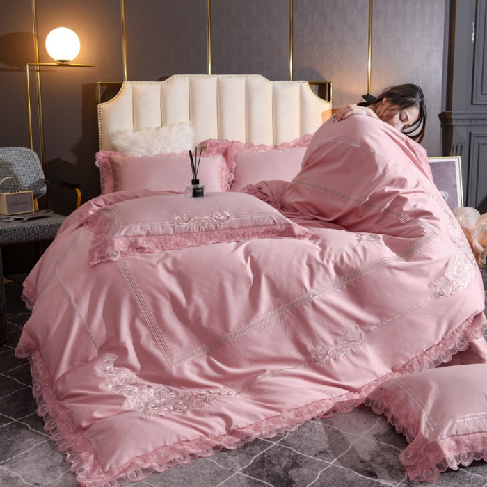 91家纺网 家纺一手货源 找家纺 唐人居 2025新款50支长绒棉四件套 米兰仲夏-珊瑚玉