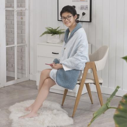 素素纺织 2019新款雪兔绒+羊羔绒披肩毯 孔雀兰