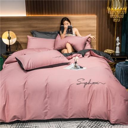 91家纺网 家纺一手货源 找家纺 拼社家纺 40s贡缎长绒棉字母款四件套豆沙帝灰