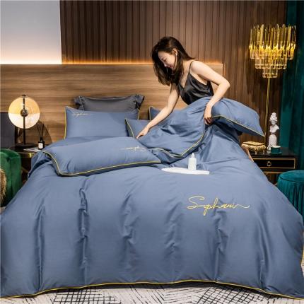 91家纺网 家纺一手货源 找家纺 拼社家纺 40s贡缎长绒棉字母款四件套皇家兰