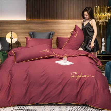 91家纺网 家纺一手货源 找家纺 拼社家纺 40s贡缎长绒棉字母款四件套紫嫣红