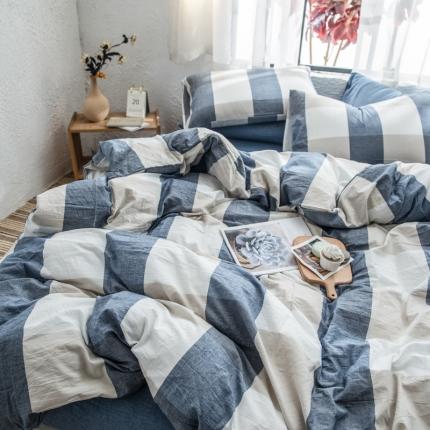 91家纺网 家纺一手货源 找家纺 佳梦达 2020新款全色织全棉水洗双拼单被套 蓝白大格