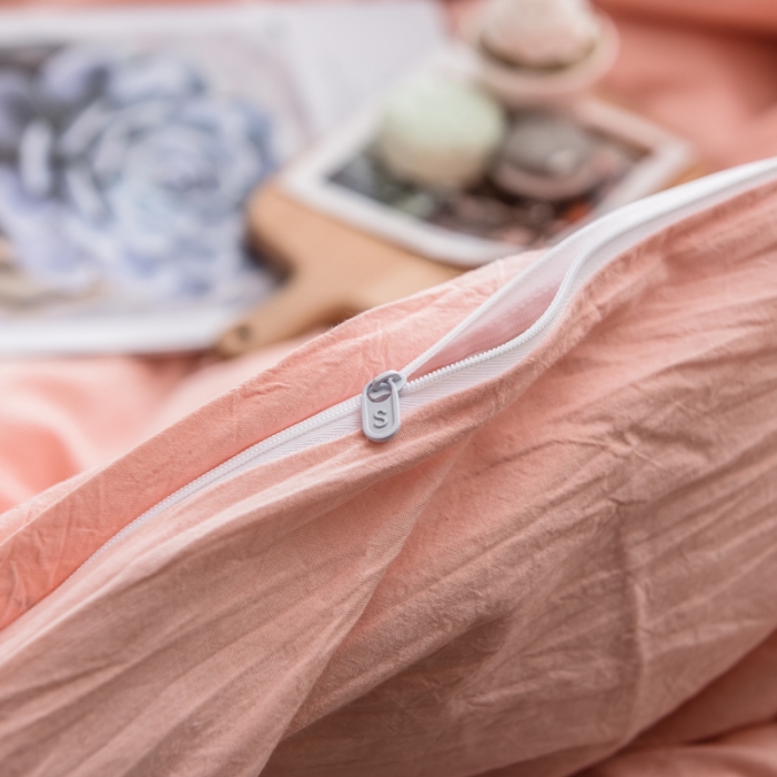 91家纺网 家纺一手货源 找家纺 佳梦达 2020新款全色织全棉水洗双拼单被套 浅粉灰