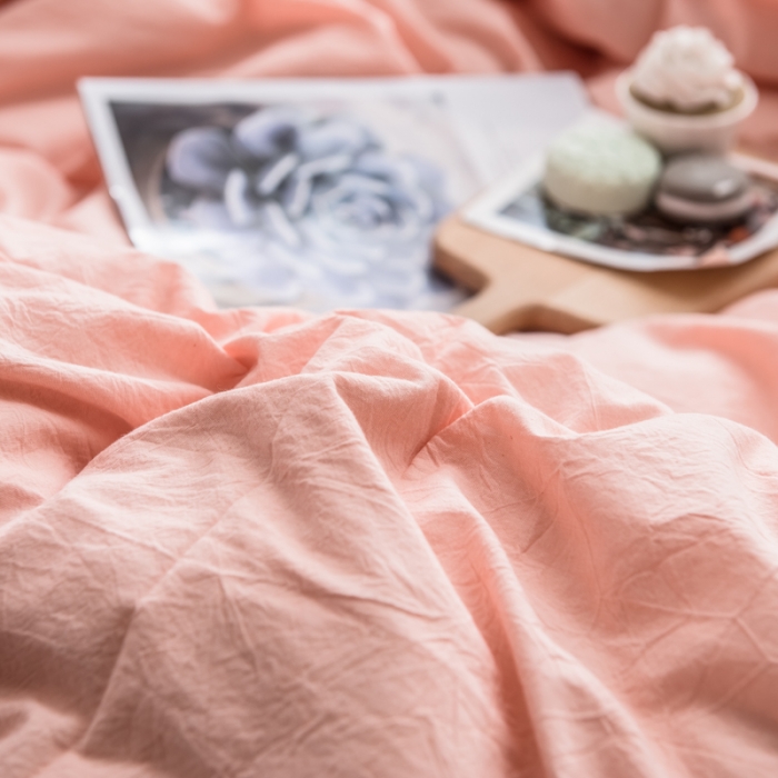 91家纺网 家纺一手货源 找家纺 佳梦达 2020新款全色织全棉水洗双拼单被套 浅粉灰